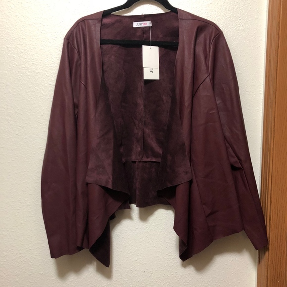 JustFab Jackets & Blazers - Just Fab Vegan Leather cascade front blazer SZ 2X